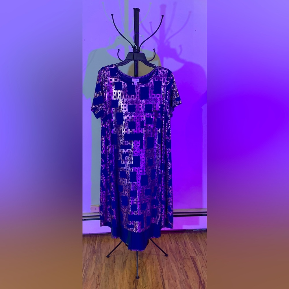 🟦 Geometric Gold + Blue LuLaRoe Maxi Dress ⭐️
